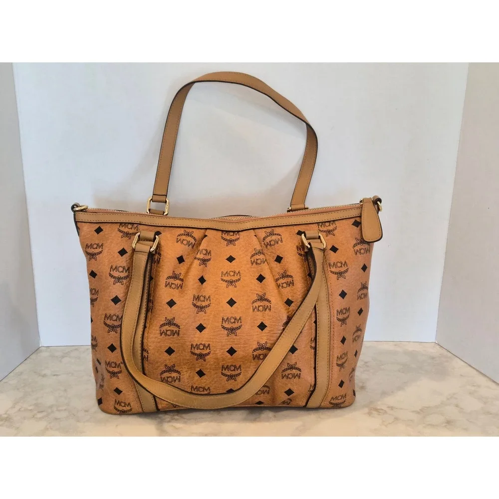 MCM Cognac Visetos Monogram Leather Satchel Crossbody Bag MWP0AVI18CO001 K7975